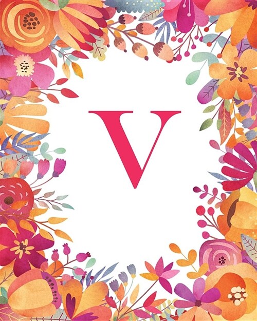 V: Monogram Initial V Notebook, Wide-Ruled Lined Composition Journal for Women, Girls and School for Note-Taking, Diary, (Paperback)