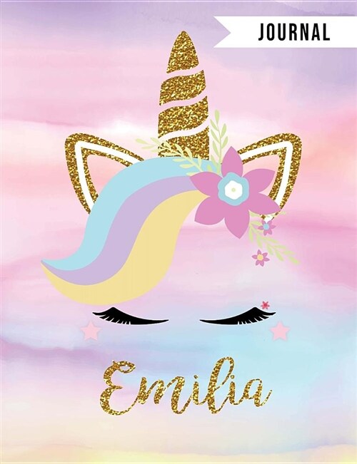 Emilia Unicorn Magic Journal: Personalized Unicorn Journals for Girls - The Perfect Diary Gift Wide Ruled Paper (Paperback)