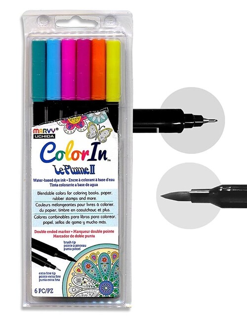 Marvy Leplume II Double-Ended Watercolor Markers - Bright Colors Set of 6 (Other)