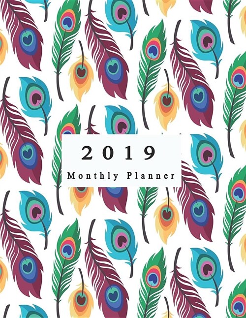 2019 Monthly Planner: Schedule Organizer Beautiful Peacock Feather Pattern Collection with Flat Design Cover Monthly and Weekly Calendar to (Paperback)