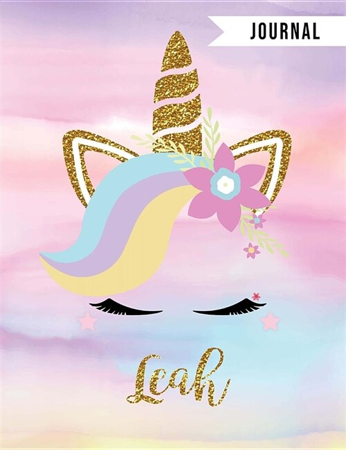 Leah Unicorn Journal: Personalized Unique Unicorn Journals for Girls - The Perfect Diary Gift - Wide Ruled Paper Pages (Paperback)