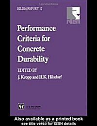 [중고] Performance Criteria for Concrete Durability (Hardcover)