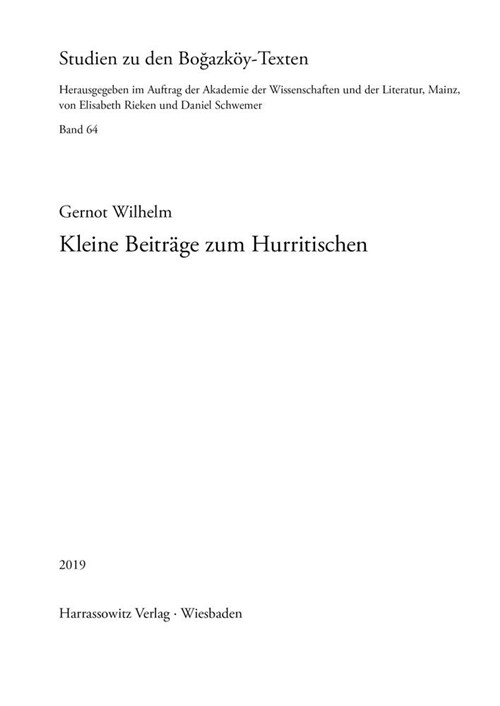 Kleine Beitrage Zum Hurritischen (Hardcover)