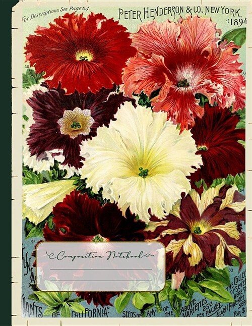 Composition Notebook: Journal (Large) - Ruled Lined Paper, Writing and Journaling Book - Vintage Flowers (Paperback)