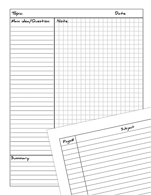 Cornell Notes Notebook: Grid Template Template 0.25 Inches Square Graph with Table Content Topic Date Main Idea Question Note Summary Great fo (Paperback)