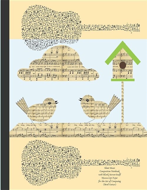 Sheet Music Composition Notebook with Blank Staves / Staff Manuscript Paper for the Art of Composing Bird Guitar: Kids Twelve Plain Horizontal Lines J (Paperback)
