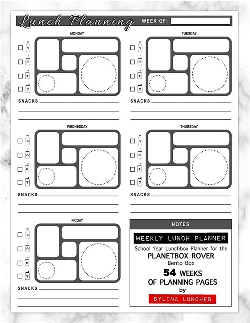Weekly Lunch Planner: School Year Lunchbox Planner for the Planetbox Rover Bento Box: 54 Weeks of Planning Pages (Paperback)