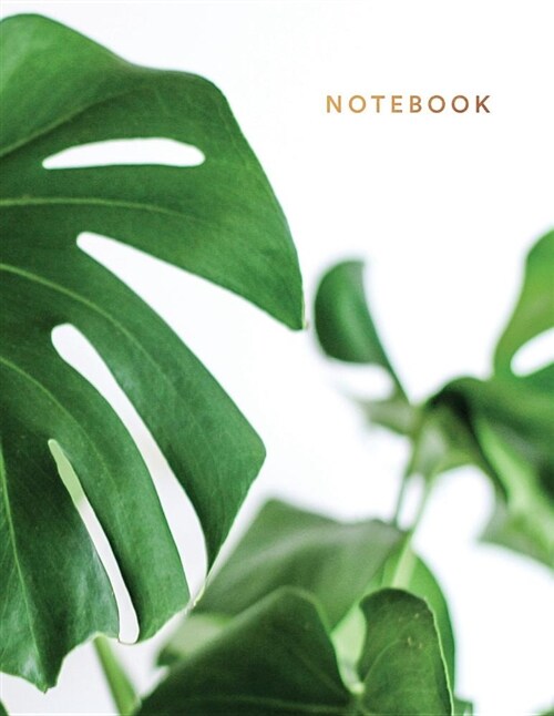 Notebook: Beautiful Minimalist Big Plant Leave Look White Background with Gold Lettering 150 College-Ruled Lined Pages 8.5 X 11 (Paperback)