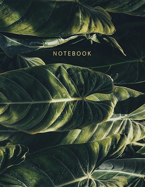 Notebook: Beautiful Minimalist Plant Leave Look Black Background with Gold Lettering 150 College-Ruled Lined Pages 8.5 X 11 (Paperback)