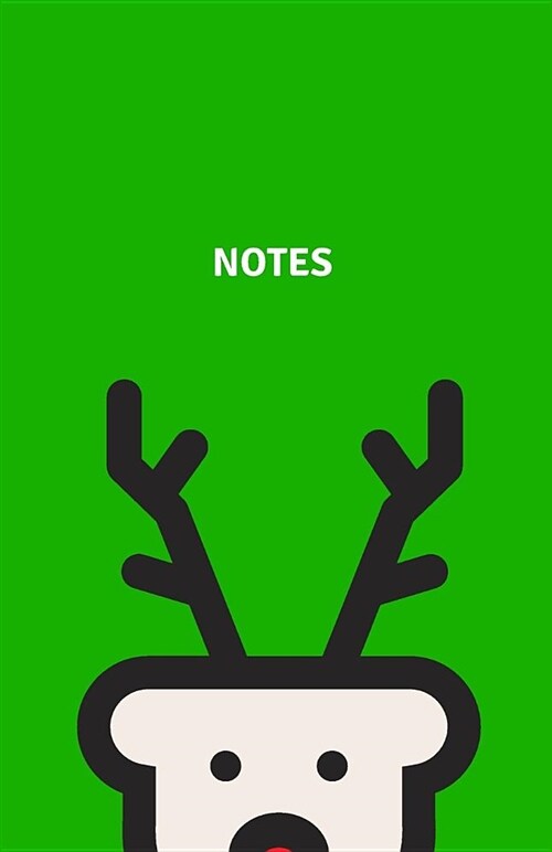 Notes: Classic Medium Lined Journal/Diary for Everyday Use Green with Fun and Cute Peek-A-Boo Reindeer (Paperback)