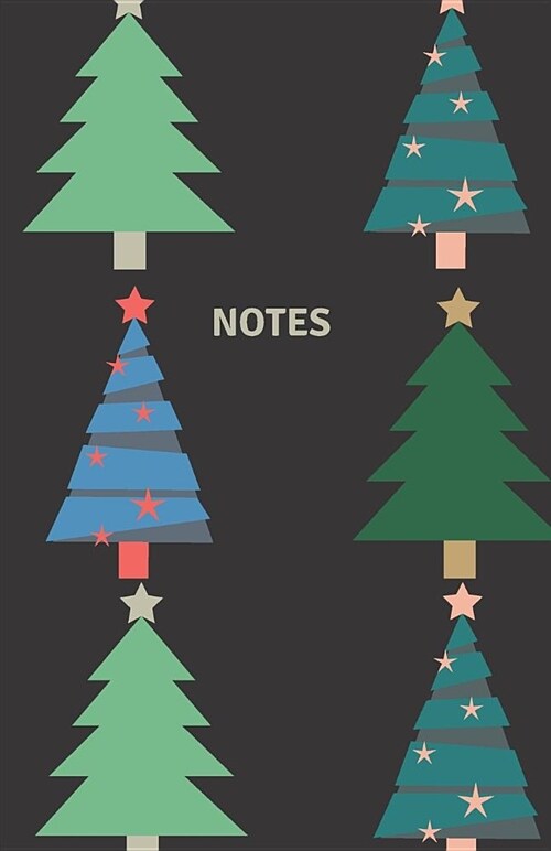 Notes: Classic Medium Lined Journal/Diary for Everyday Use Folk-Style Christmas Trees on Black (Paperback)
