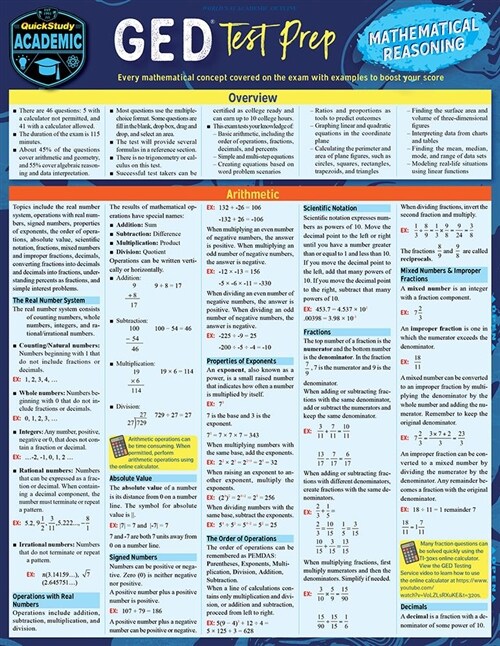 GED Test Prep - Mathematical Reasoning: A Quickstudy Laminated Reference Guide (Other, First Edition)