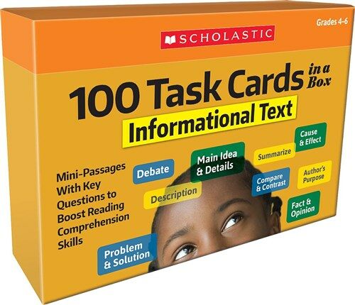 100 Task Cards in a Box: Informational Text: Mini-Passages with Key Questions to Boost Reading Comprehension Skills (Hardcover)