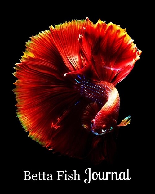 Betta Fish Journal: Dark Red Betta Swimming on Black Background (Paperback)