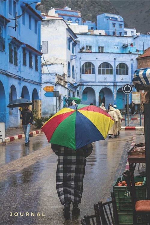 Journal: Lined Notebook Rainy Day Blue City, Morocco (Paperback)