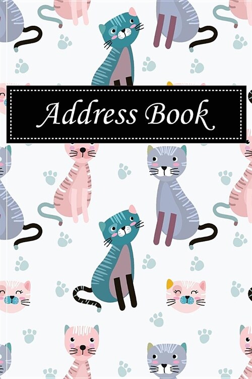 Address Book: Alphabetical Index with Cute Cat on Blue Background Cover (Paperback)