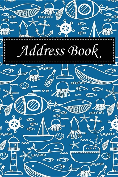 Address Book: Alphabetical Index with Hand Drawn Pattern with Sea Background Cover (Paperback)