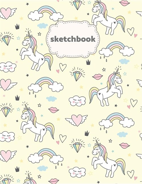 Sketchbook: Cute Unicorn, Yellow/Cream Cover Blank Page for Writing, Doodling and Sketching 8.5x11 in Blankbook for Kids & Girls (Paperback)