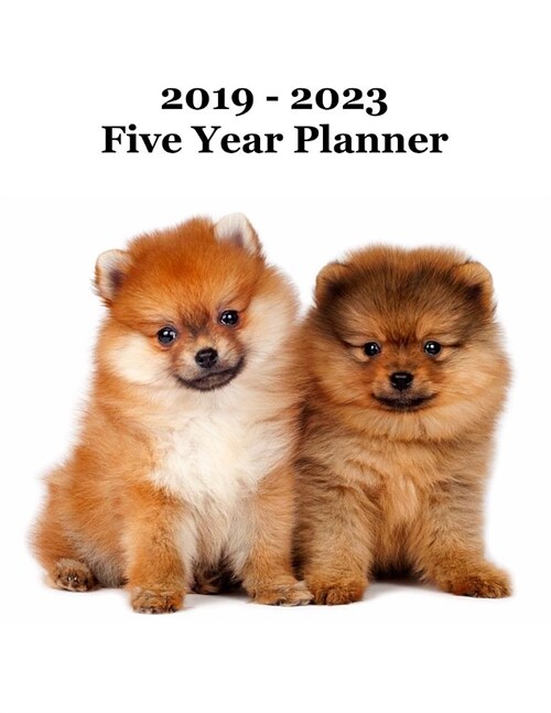 2019 - 2023 Five Year Planner: Pomeranian Puppies Cover - Includes Major U.S. Holidays and Sporting Events (Paperback)