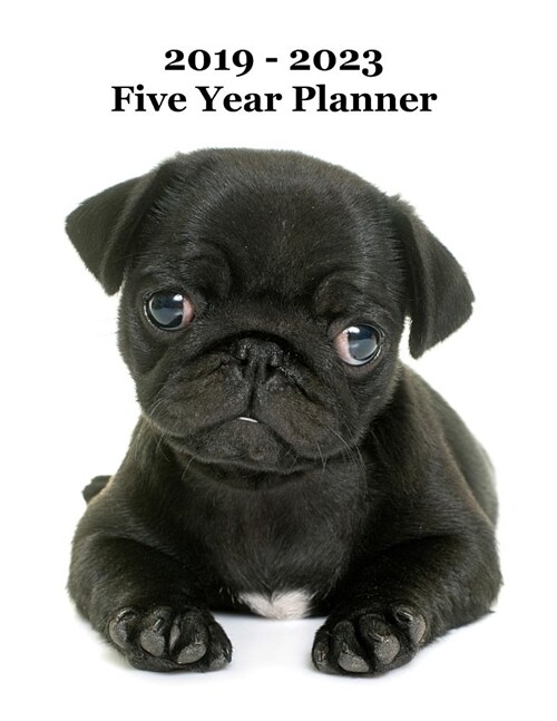 2019 - 2023 Five Year Planner: Adorable Pug Puppy Cover - Includes Major U.S. Holidays and Sporting Events (Paperback)