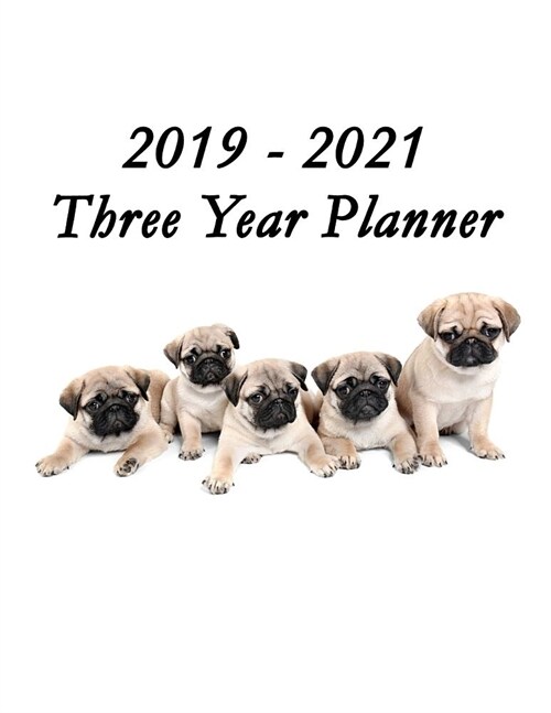 2019 - 2021 Three Year Planner: Pug Puppies Cover - Includes Major U.S. Holidays and Sporting Events (Paperback)