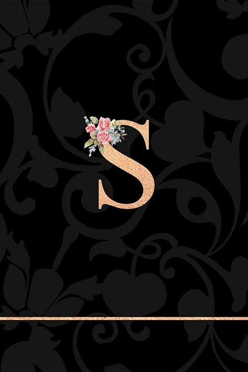 S: Letter S Monogram Floral Journal, Pink Flowers on Elegant Black, Personal Name Initial Personalized Journal, 6x9 Inch (Paperback)