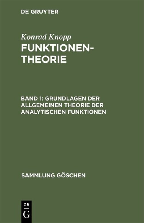 Grundlagen Der Allgemeinen Theorie Der Analytischen Funktionen (Hardcover, 10, 10. Aufl)