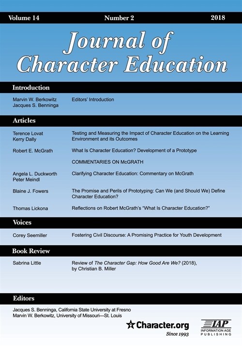 Journal of Character Education Volume 14 Issue 2 2018 (Paperback)