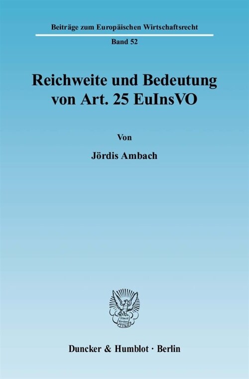 Reichweite und Bedeutung von Art. 25 EuInsVO (Paperback)