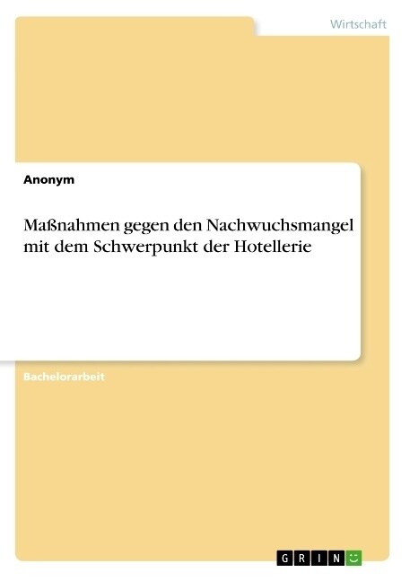 Ma?ahmen gegen den Nachwuchsmangel mit dem Schwerpunkt der Hotellerie (Paperback)