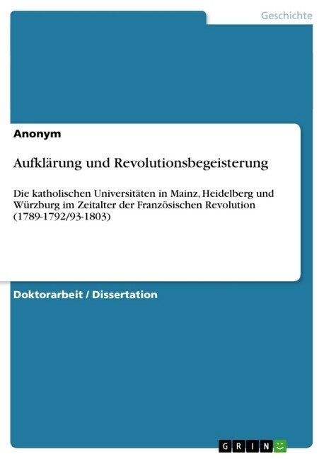 Aufklarung und Revolutionsbegeisterung (Paperback)