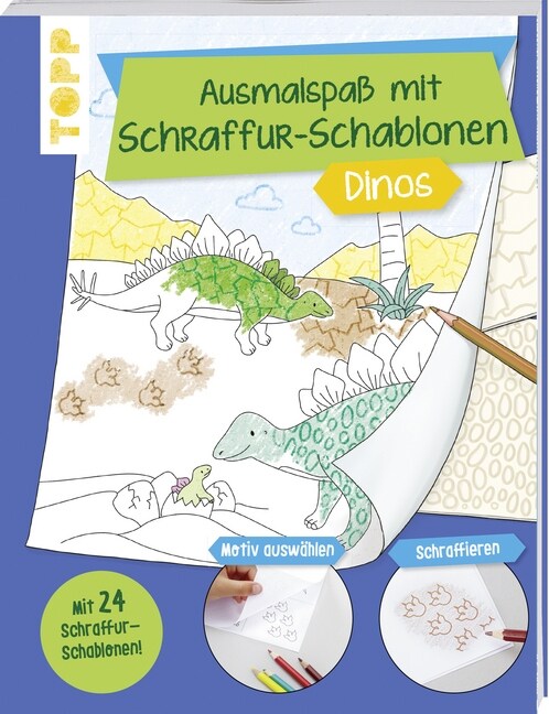 Ausmalspaß mit Schraffur-Schablonen Dinos (Paperback)