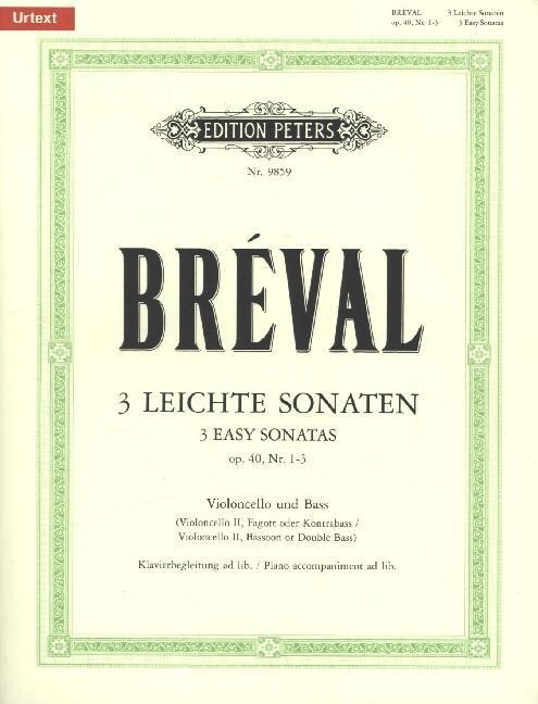 3 Easy Sonatas for Cello and Bass Instrument (Piano Ad Lib.) Op. 40 Nos. 1-3 (Paperback)