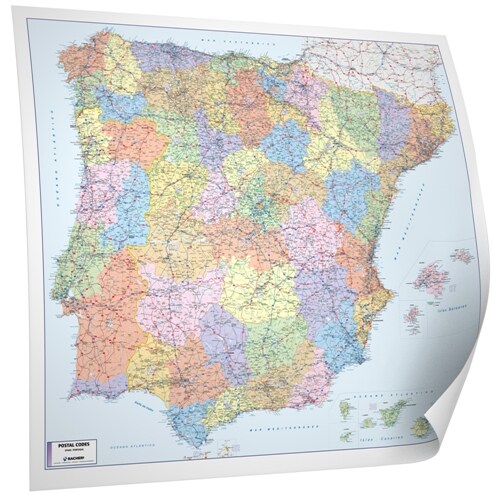 Bacher Postleitzahlen-Karte Spanien / Portugal, Posterkarte. Bacher Postal Codes Spain / Portugal, Poster Map (Sheet Map)