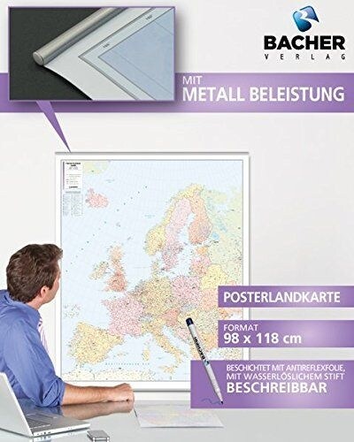 Bacher Postleitzahlenkarte Europa, Posterlandkarte (Sheet Map)