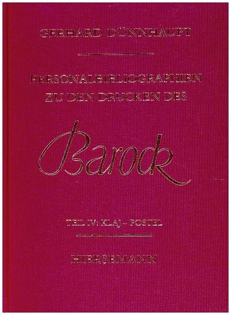 Personalbibliographie zu den Drucken des Barock (Hardcover)