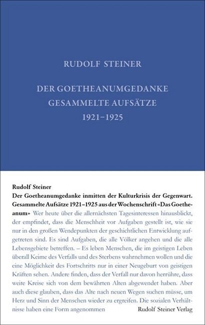Der Goetheanumgedanke inmitten der Kulturkrisis der Gegenwart (Hardcover)