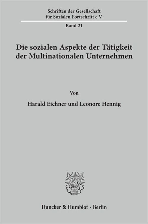 Die Sozialen Aspekte Der Tatigkeit Der Multinationalen Unternehmen (Paperback)