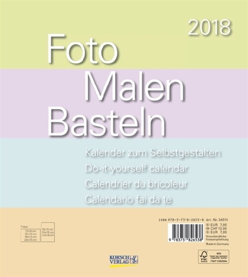 Foto-Malen-Basteln Pastell 2018 (Calendar)