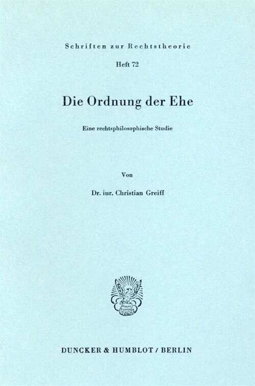 Die Ordnung Der Ehe: Eine Rechtsphilosophische Studie (Paperback)