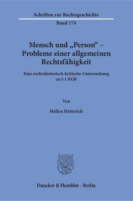 Mensch und Person - Probleme einer allgemeinen Rechtsfahigkeit (Paperback)