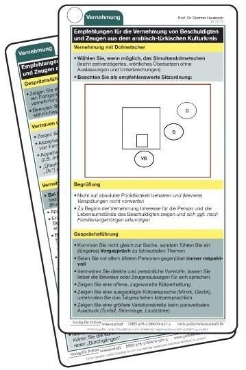 Einsatzkarte Empfehlungen fur die Vernehmung von Beschuldigten und Zeugen aus dem arabisch-turkischen Kulturkreis (Paperback)