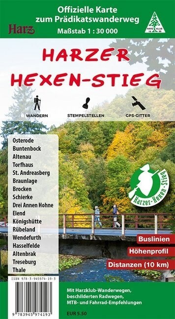 Harzer Hexen-Stieg, Wander- und Fahrradkarte (Sheet Map)
