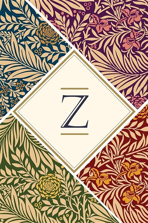 Z: Monogrammed Blank Lined Journal: Beautiful and Classic: Ornate Pink, Green, Orange and Navy Floral Pattern Design (Paperback)