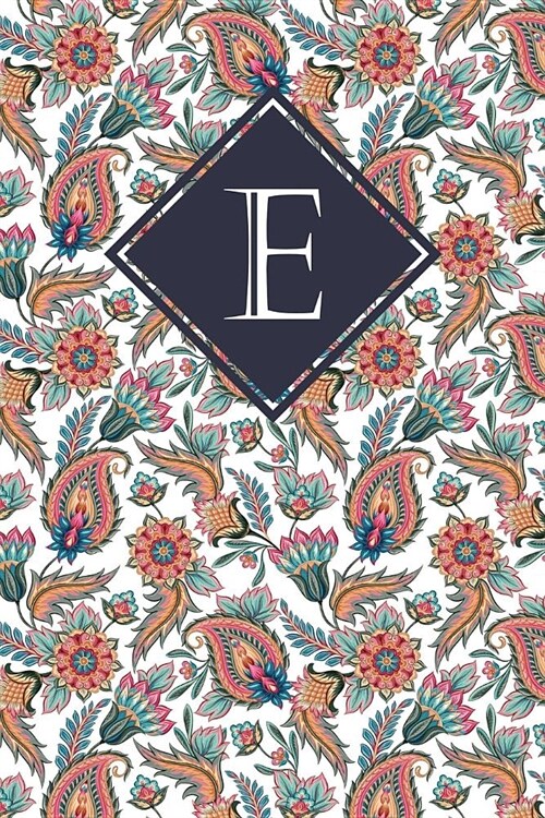 E: Elegant Monogrammed Blank Dotted Journal: Beautiful and Classic Bulleted Dot Grid Notebook: Orange and Blue Paisley Pa (Paperback)