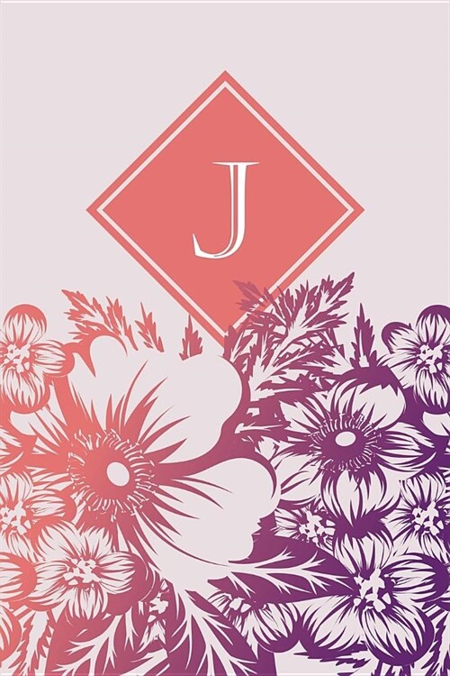 J: Elegant Monogrammed Blank Dotted Journal: Beautiful and Classic Bulleted Dot Grid Notebook: Purple and Pink Floral Pat (Paperback)