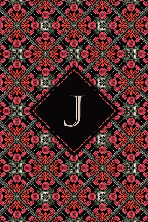 J: Elegant Monogrammed Blank Dotted Journal: Beautiful and Classic Bulleted Dot Grid Notebook: Ornate Deep Red and Green (Paperback)