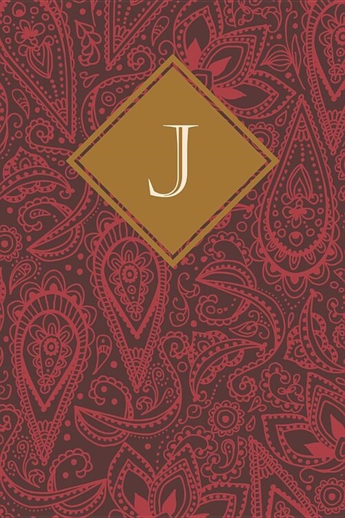 J: Elegant Monogrammed Blank Dotted Journal: Beautiful and Classic Bulleted Dot Grid Notebook: Red Paisley Pattern Design (Paperback)