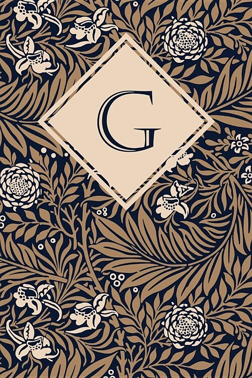 G: Elegant Monogrammed Blank Dotted Journal: Beautiful and Classic Bulleted Dot Grid Notebook: Ornate Navy, Brown and Cre (Paperback)