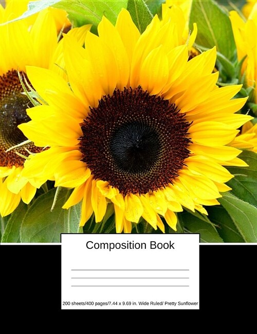 Composition Book 200 Sheets/400 Pages/7.44 X 9.69 In. Wide Ruled/ Pretty Sunflower: With Pink Vintage Glasses Writing Notebook Lined Page Book Soft Co (Paperback)